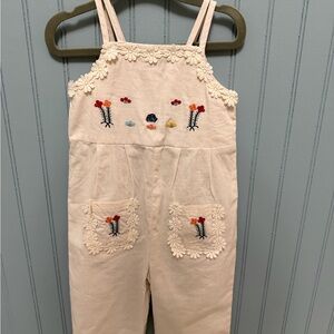 SHEIN Kids Floral Embroidered Romper - Cream